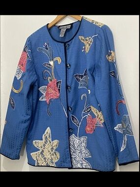 Indigo Moon Embroidered Floral Blue multicolor Jacket Size Small